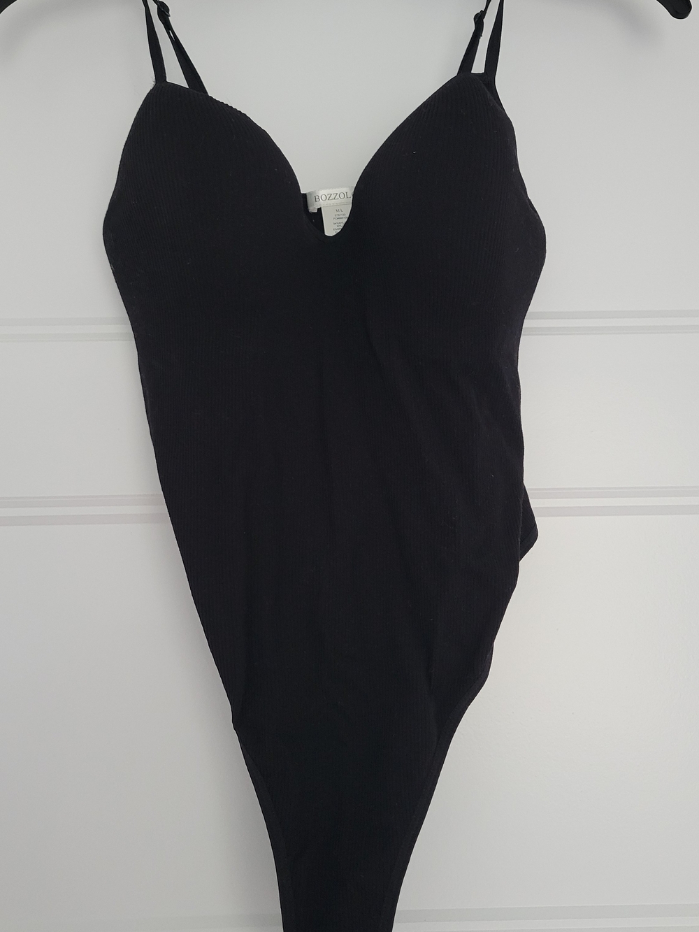 Bozzolo Black Strapless Ribbed Bodysuit